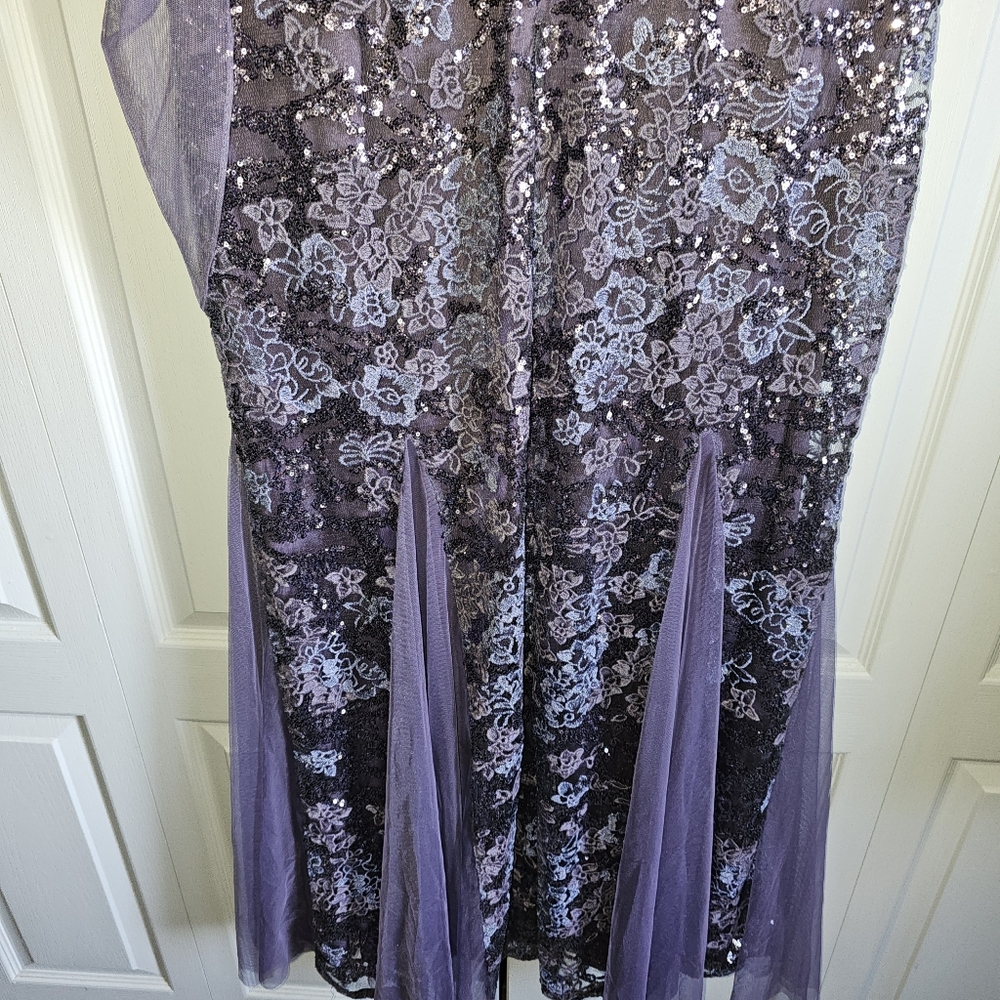 Alex Evening Elegant Purple Lace Evening Gown - Size 12 - Picture 10 of 12